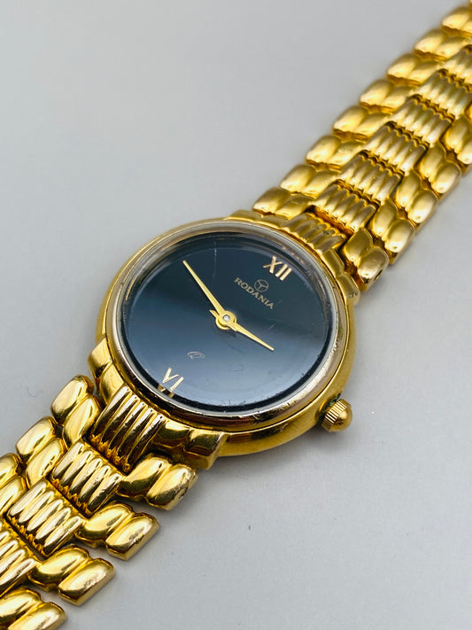 Montre Rodania vintage – montre-bijou dorée à bracelet articulé