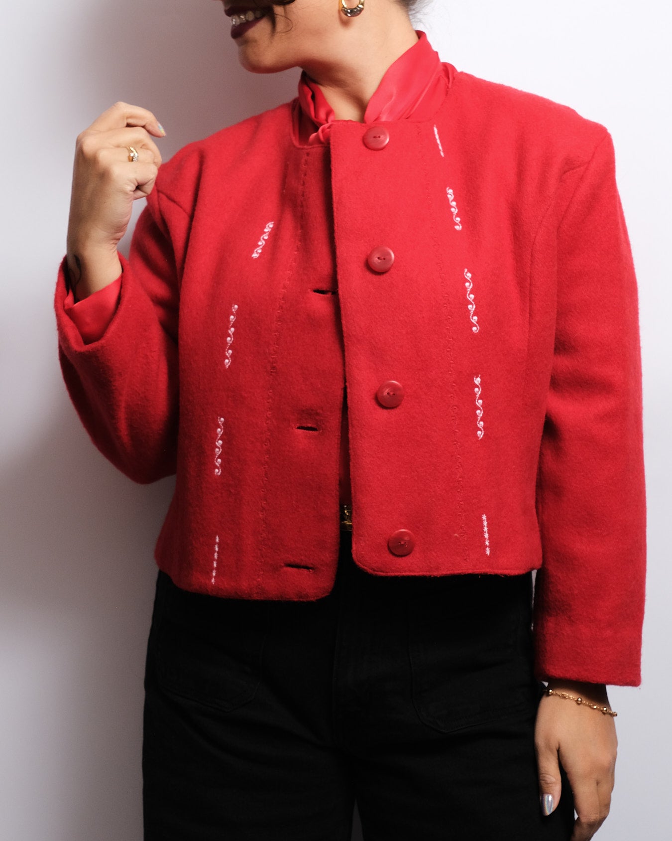 Veste courte rouge – Laine bouillie – Travail artisanal, années 70