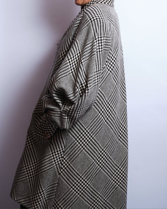 Manteau en laine motif pied-de-poule & prince-de-galles – Artisanat italien des années 70