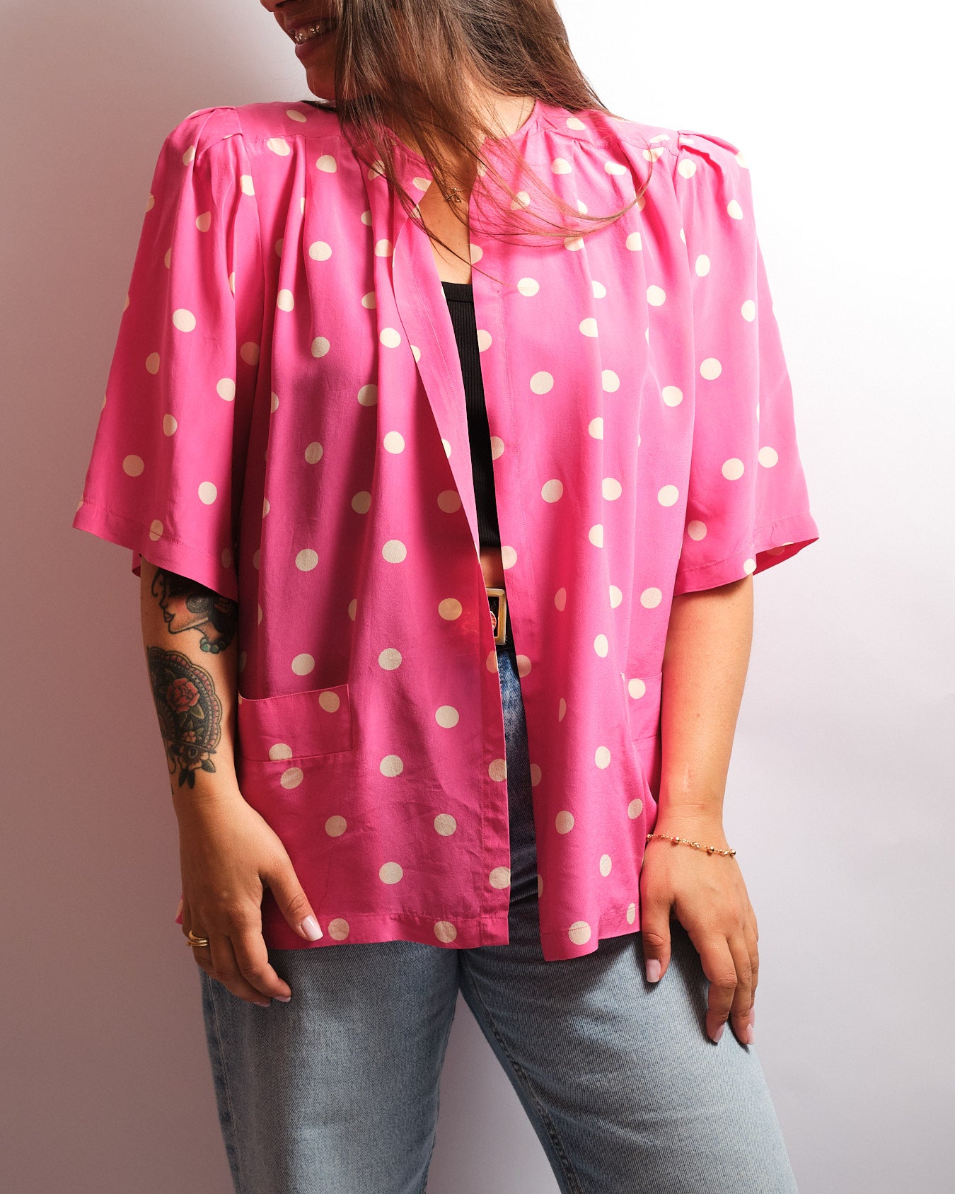 Chemisier vintage Ballon — soie italienne à pois fuchsia