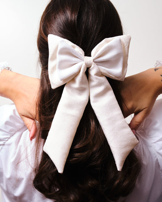 Barrette Noeud Fait main Soie sauvage et perles