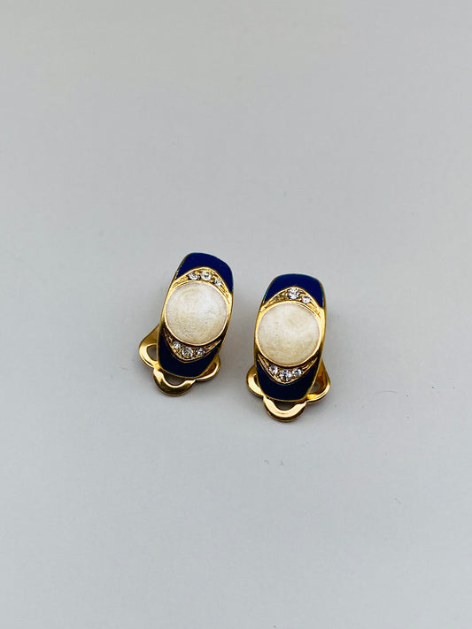 Clips Vintage dorés ovales avec émail bleu