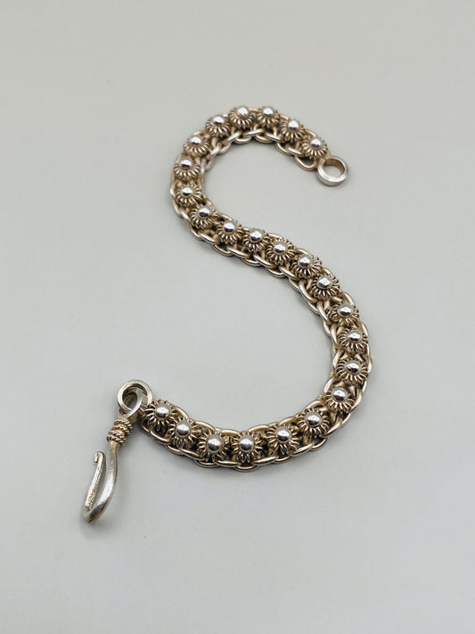 Bracelet vintage en argent 925 à maille décorative – fermoir crochet