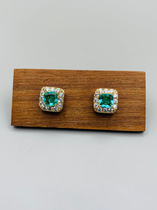 Boucles d’oreilles carrées émeraude & strass