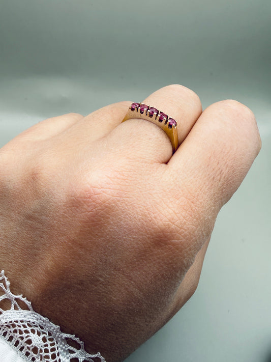 Bague vintage argent 800 plaqué or — cristaux roses (réglable)