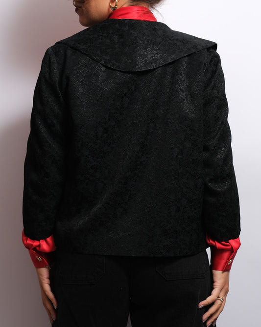 Veste courte noire – Jacquard ton sur ton – Années 1950