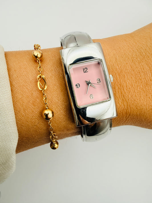 Montre manchette vintage cadran rose