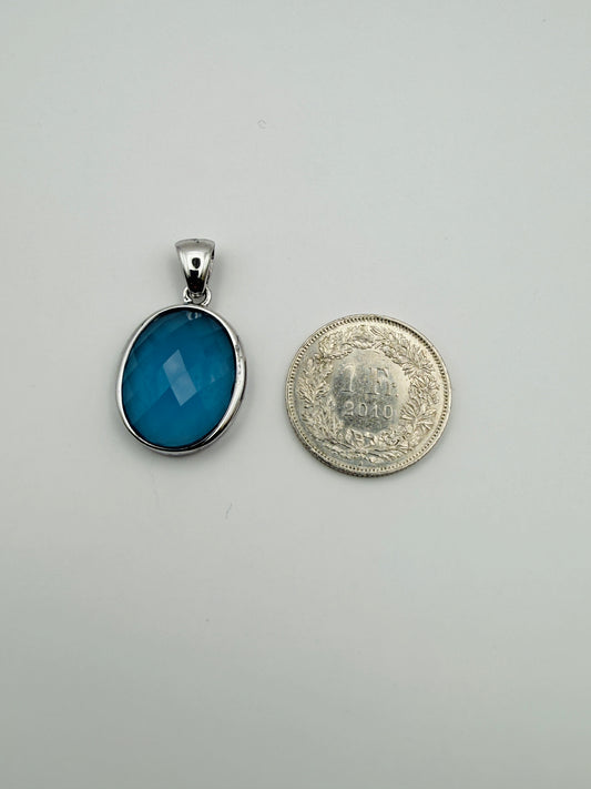 Pendentif vintage ovale facetté bleu en argent 925