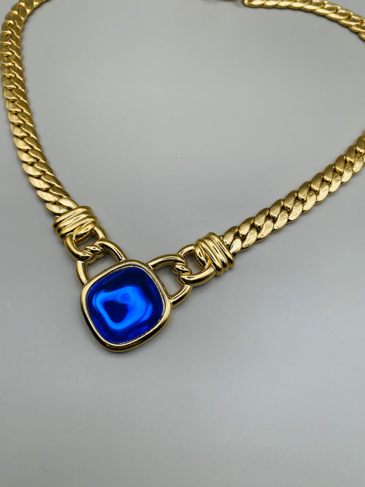 Ensemble vintage Trifari – Collier & boucles d’oreilles, bleu cobalt neuf