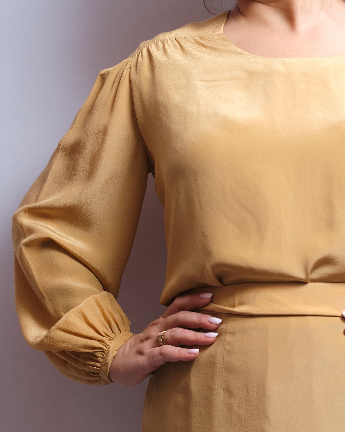 Ensemble vintage en soie sur mesure – 3 pièces, années 60