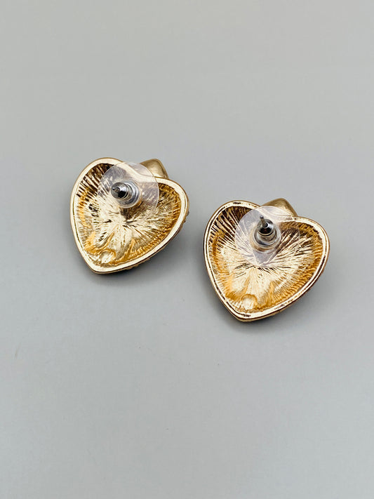 Boucles d’oreilles vintage cœur – Émail noir & cristaux