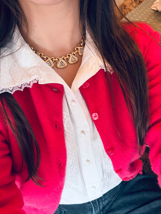 Collier Vintage Doré à Motifs Sculpturaux — Esprit Couture Années 80