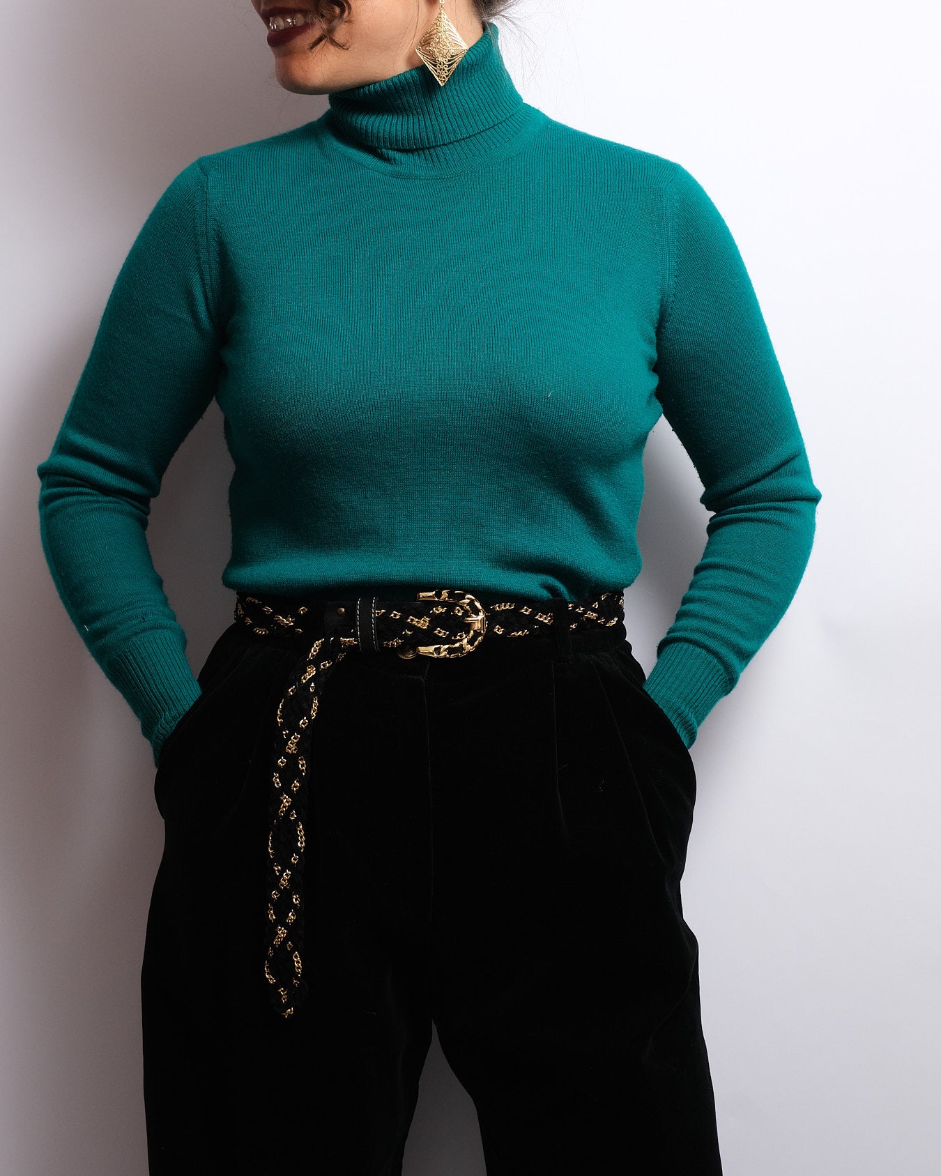 Pantalon Vintage Années 80 – Velours Noir Épais & Ceinture Assortie