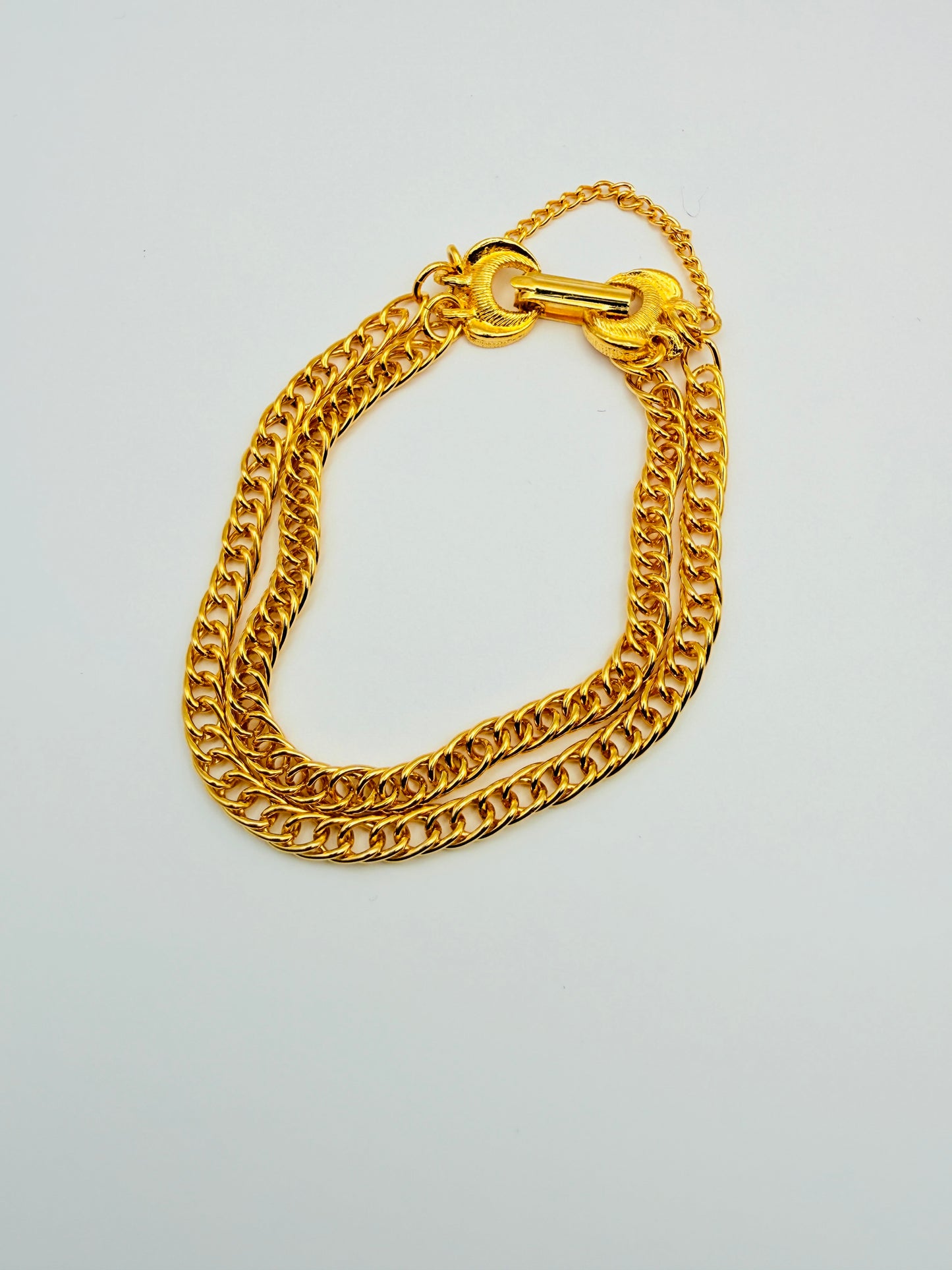 Bracelet gourmette vintage doré à double chaîne