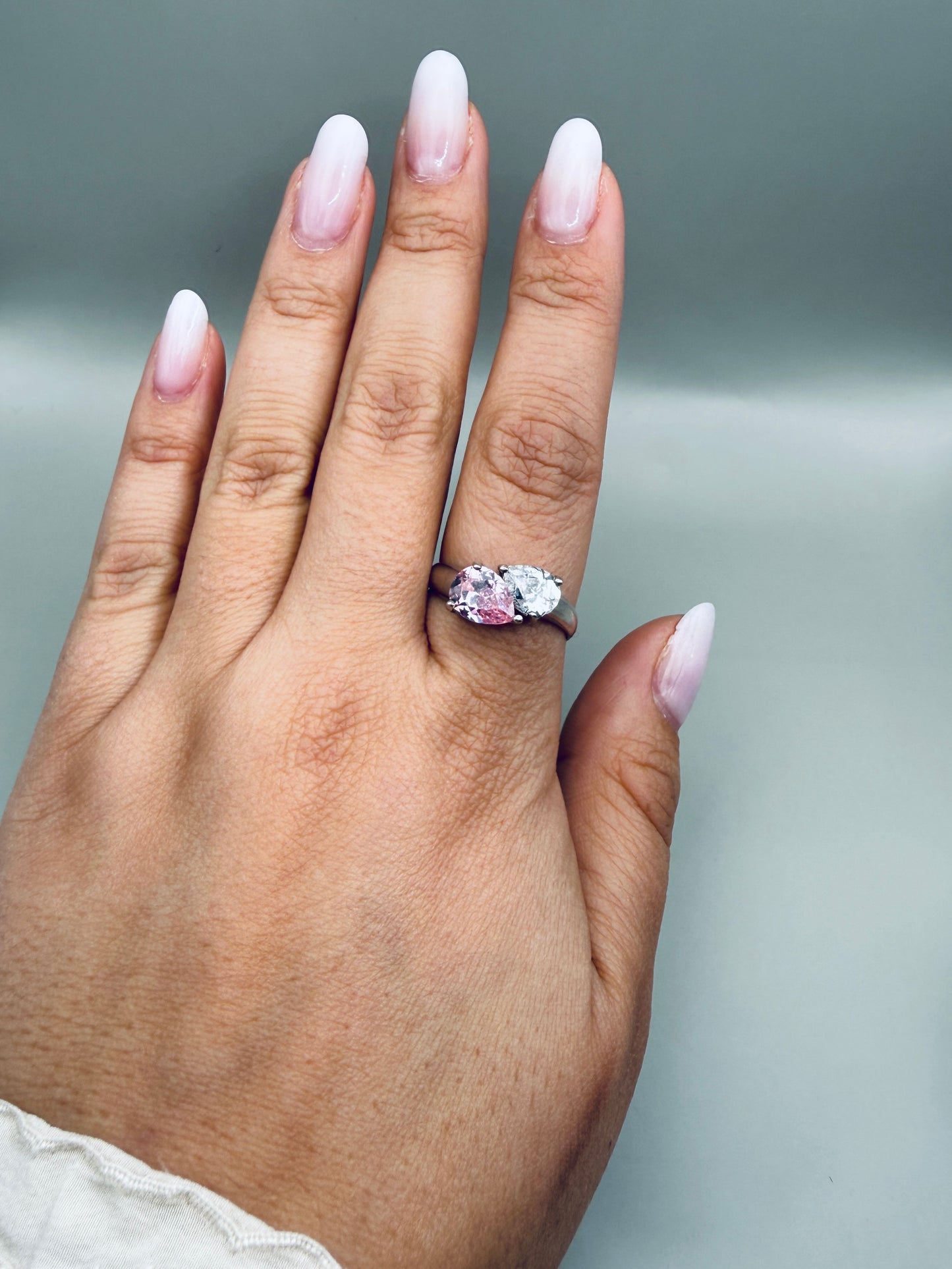 Bague duo vintage pierres taille poire en argent 925 – contraste lumineux