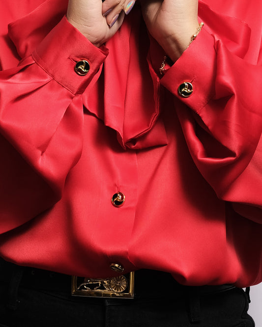 Chemisier Vintage Rouge – Nœud Lavallière – Années 80