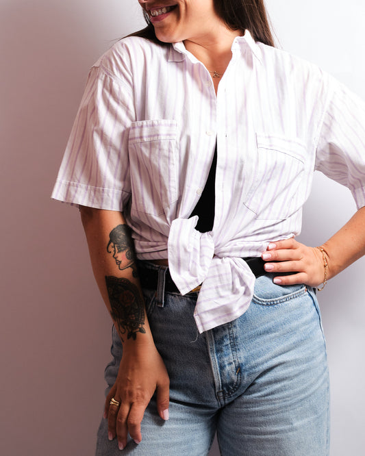 Chemise vintage Aventure by MP — rayures lilas des années 90