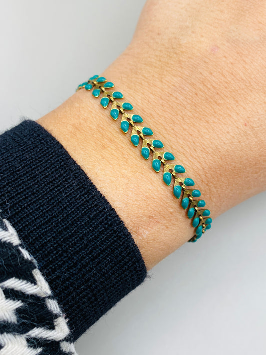 Bracelet vintage Les Dissonnances feuillage émaillé vert turquoise