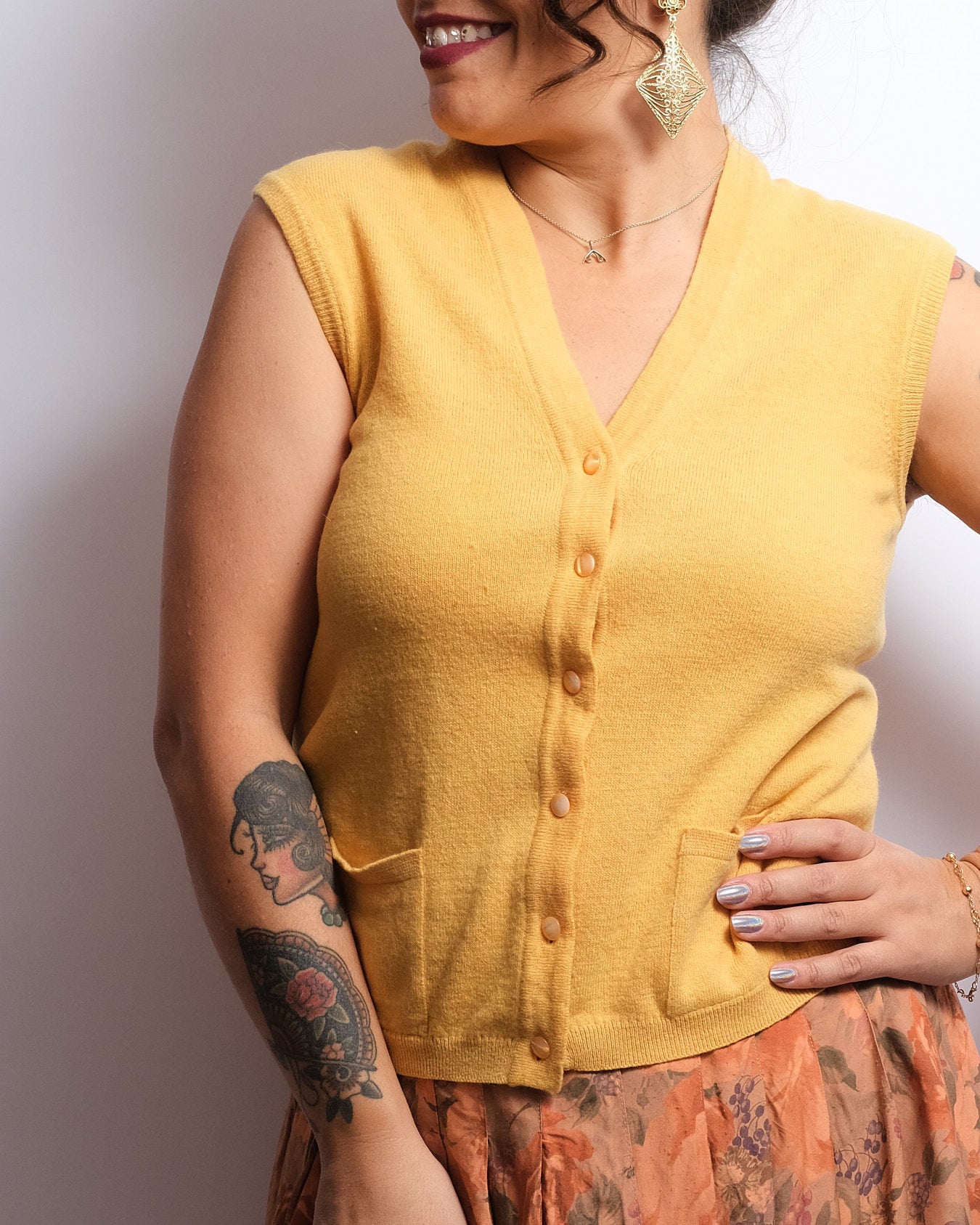Gilet Vintage Années 60 – Laine Jaune