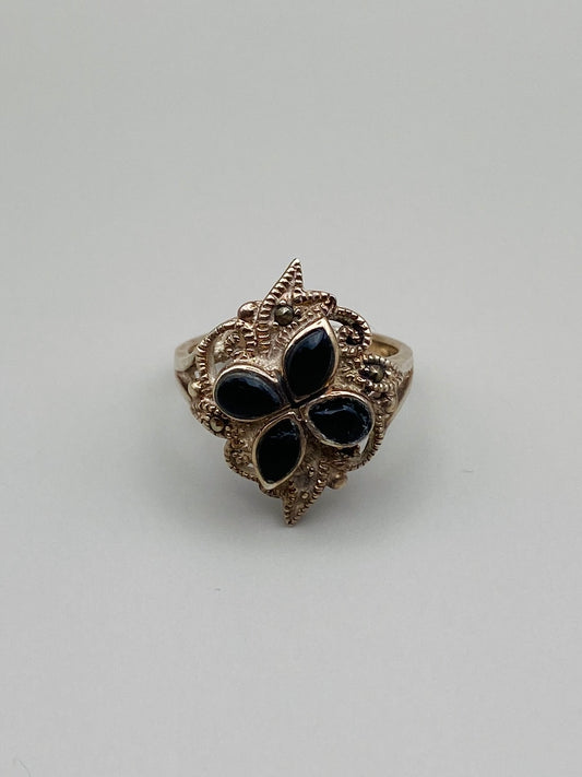 Bague Antique 1920 VERMEIL onyx et marcassites (Pforzheim)