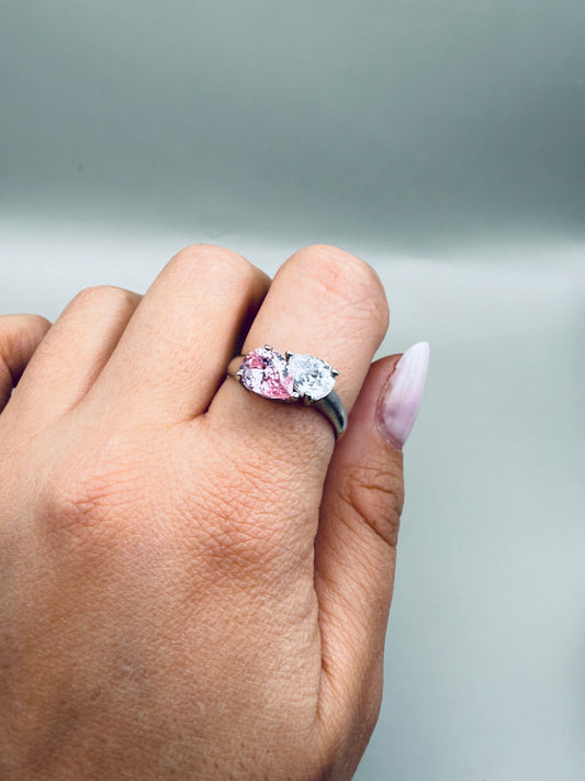 Bague duo vintage pierres taille poire en argent 925 – contraste lumineux