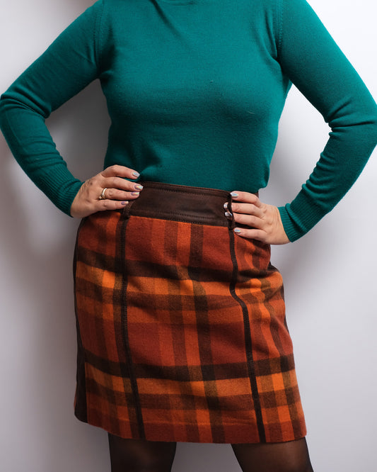 Jupe Vintage en Laine – Motif Carreaux Automnaux