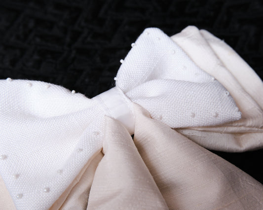 Barrette Noeud Fait main Soie sauvage et perles