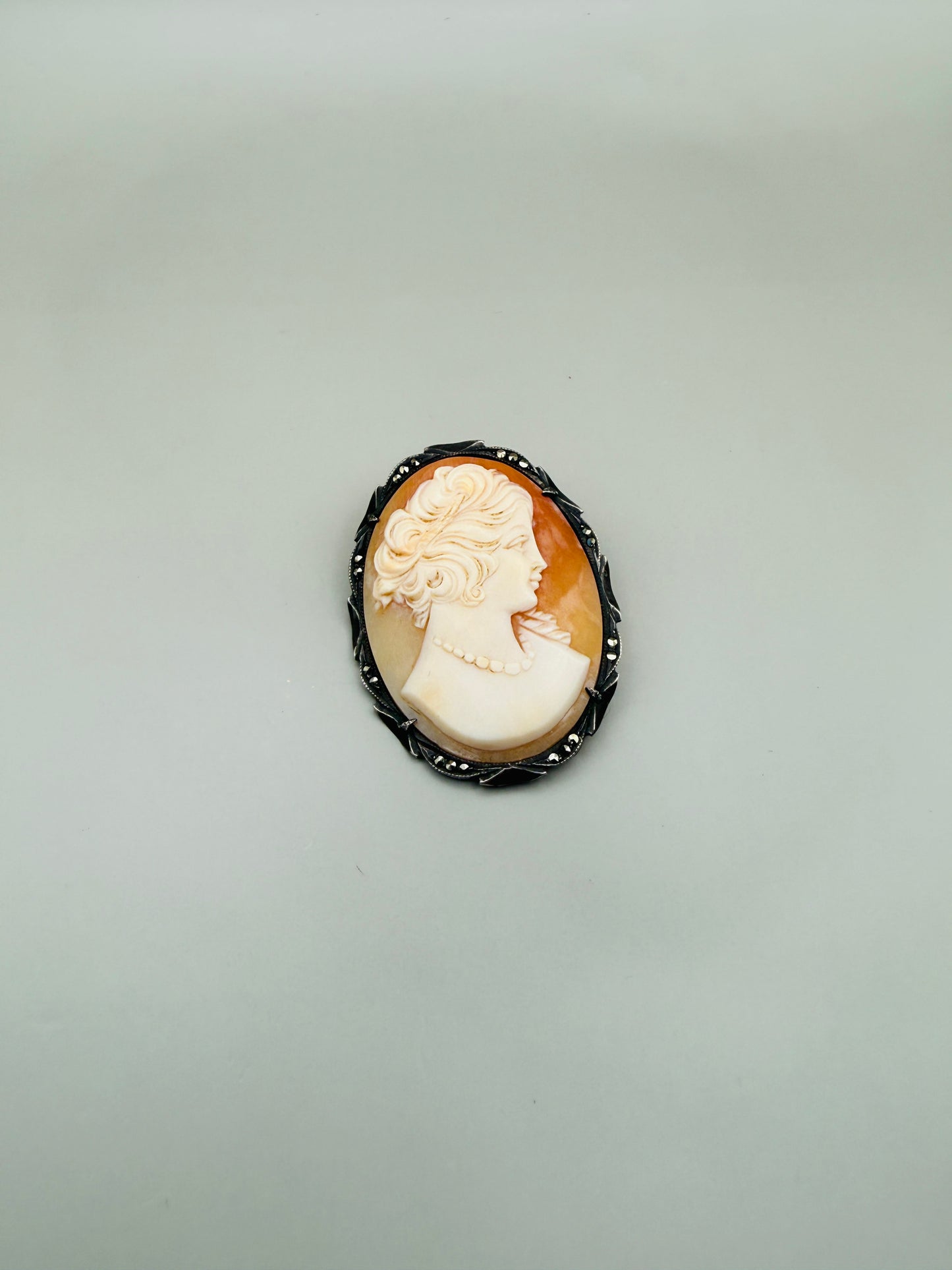 Antique carved shell cameo – 800 silver mount