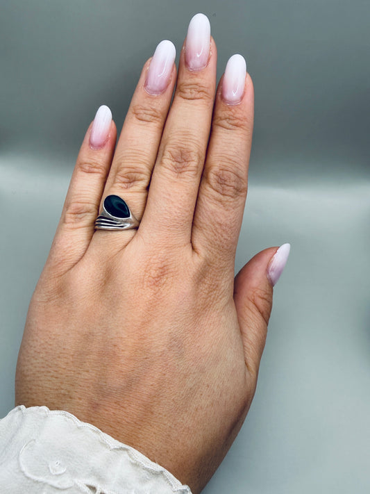 Bague vintage en argent 925 & pierre noire