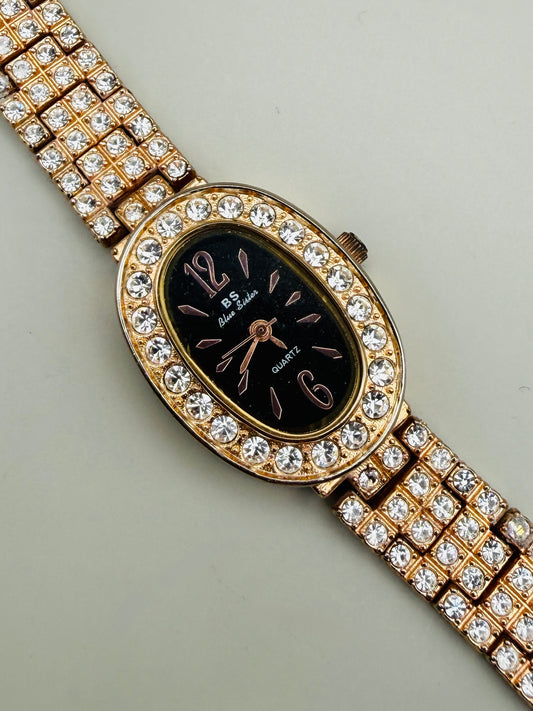 Montre vintage BS Blue Sister – cadran noir & strass y2k