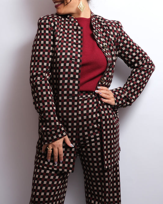 Tailleur Sonia Rykiel Paris – veste & pantalon – motif carreaux – années 1990