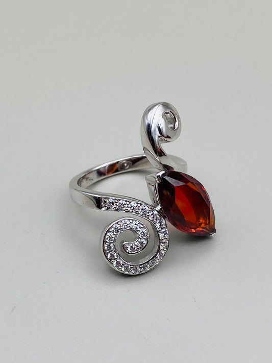 Ensemble bague & collier vintage – Argent 925 et pierre synthétique bordeaux