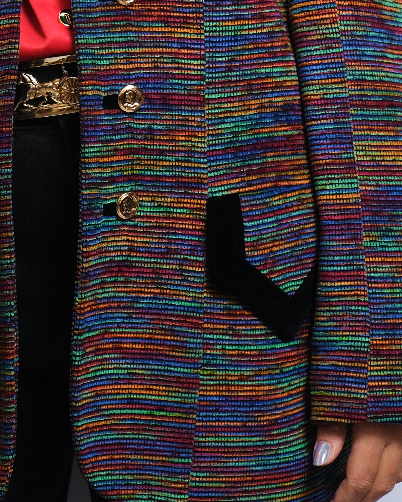 Blazer vintage Nathalie Molho Paris – Made in France – Multicolore & velours noir