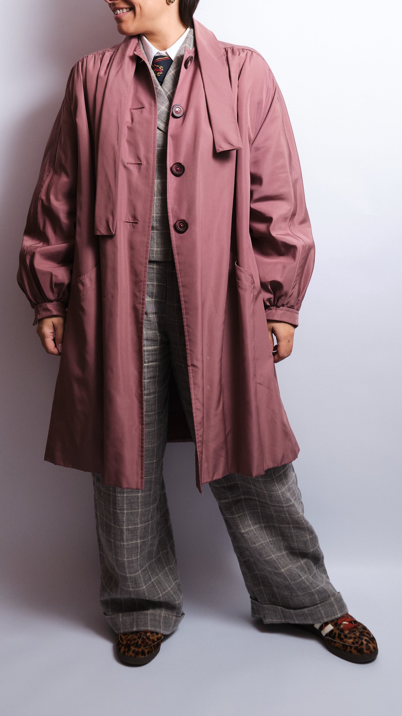 Manteau fluide rose antique – Manches bouffantes – Années 80