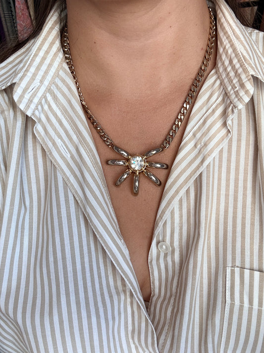 Collier vintage à pendentif soleil bicolore