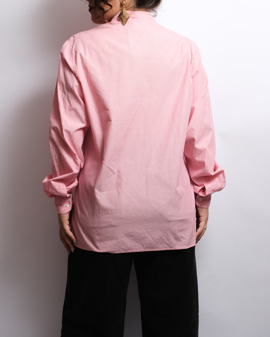 Chemisier rose brodé – travail artisanal, années 80