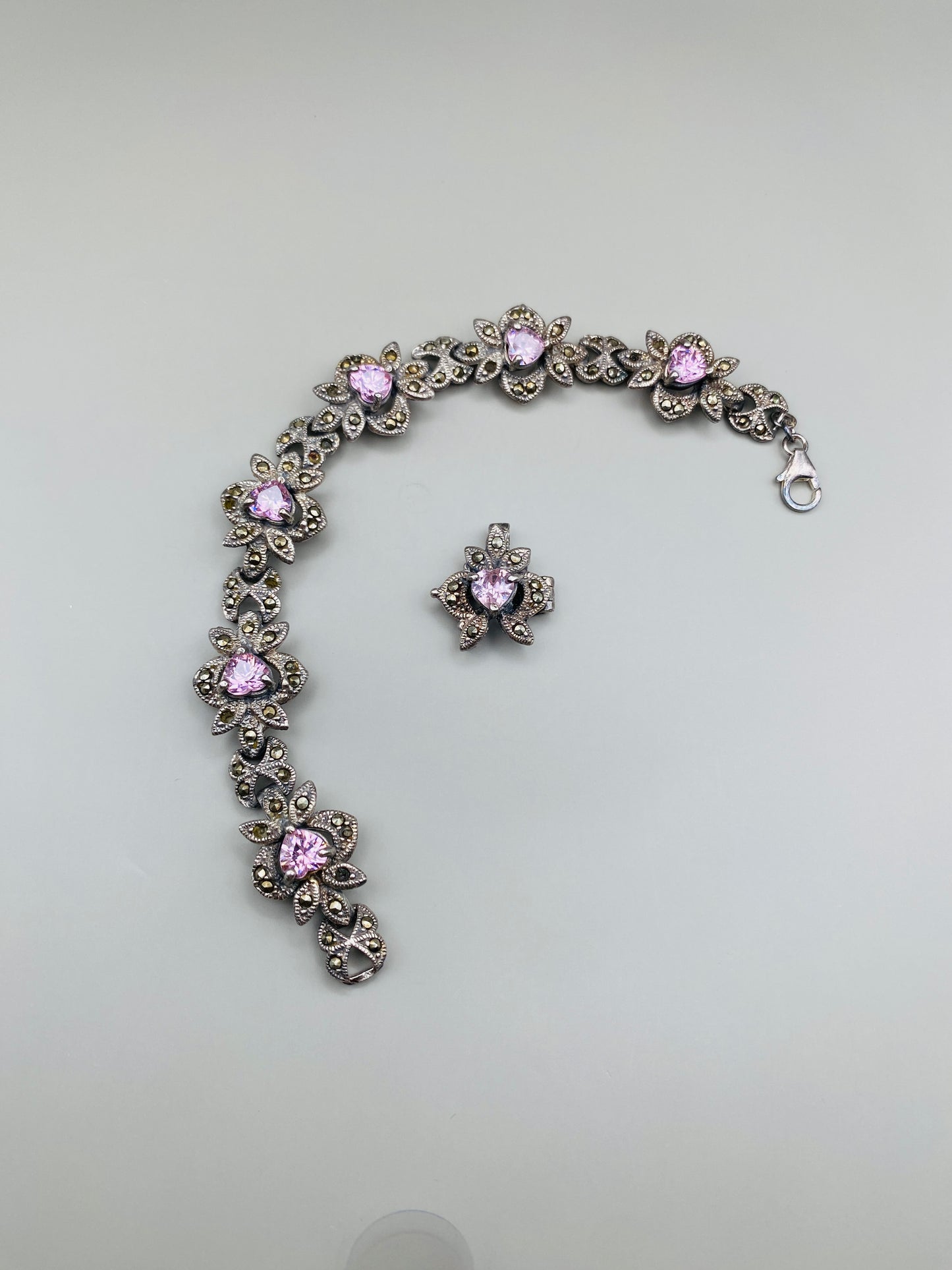 Bracelet et pendentif vintage assorti en argent 925 avec pierres violettes