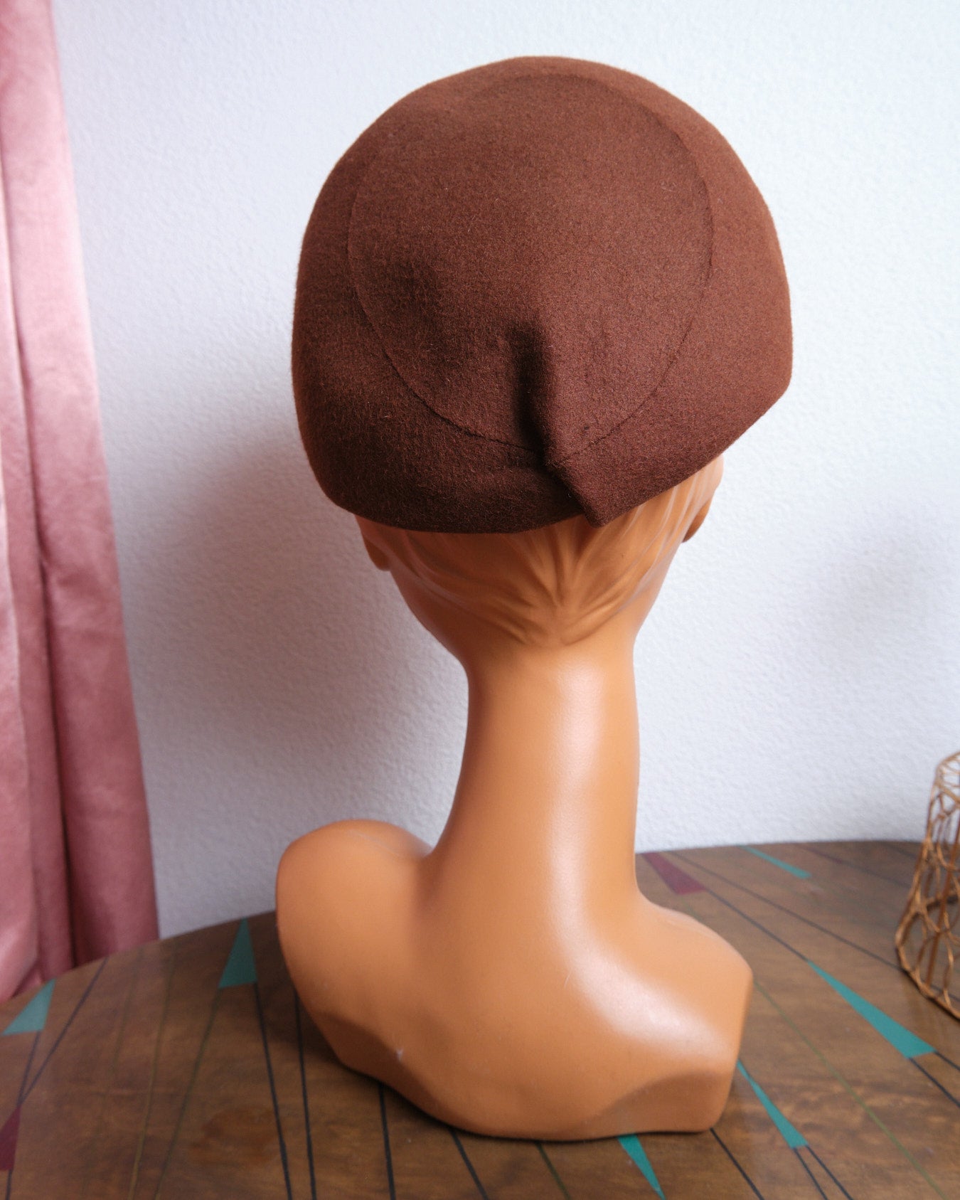Béret vintage brun en laine feutrée