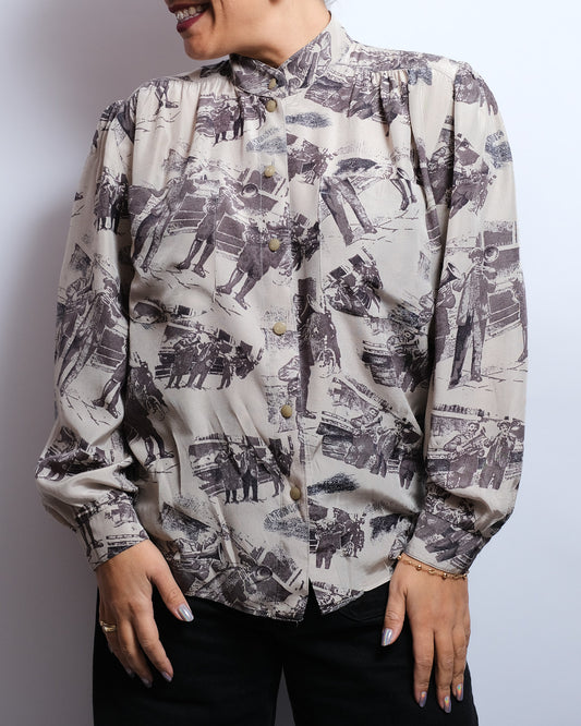 Chemisier Vintage – Imprimé Scènes de Vie – Années 80/90