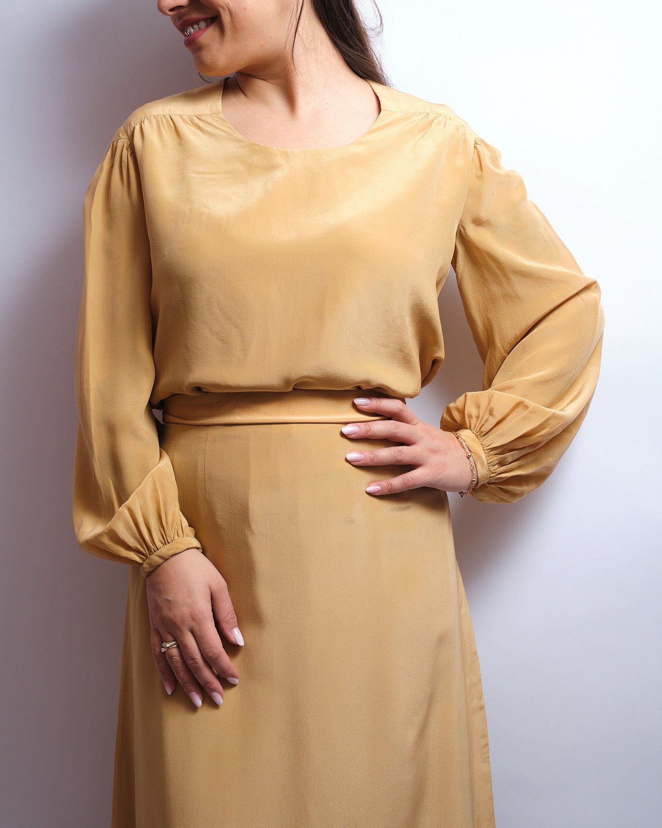 Ensemble vintage en soie sur mesure – 3 pièces, années 60