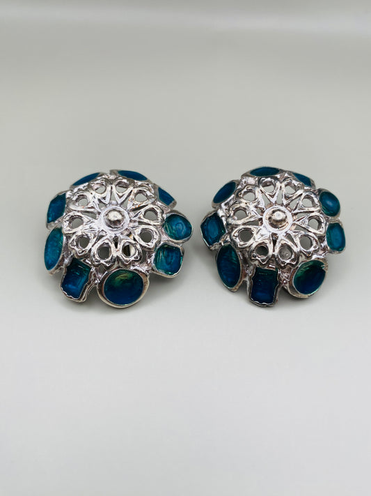 Clips Vintage émaillés bleu vert