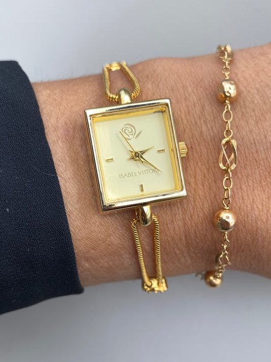 Montre Isabel Vittori – Design minimaliste doré, années 1990 Vintage