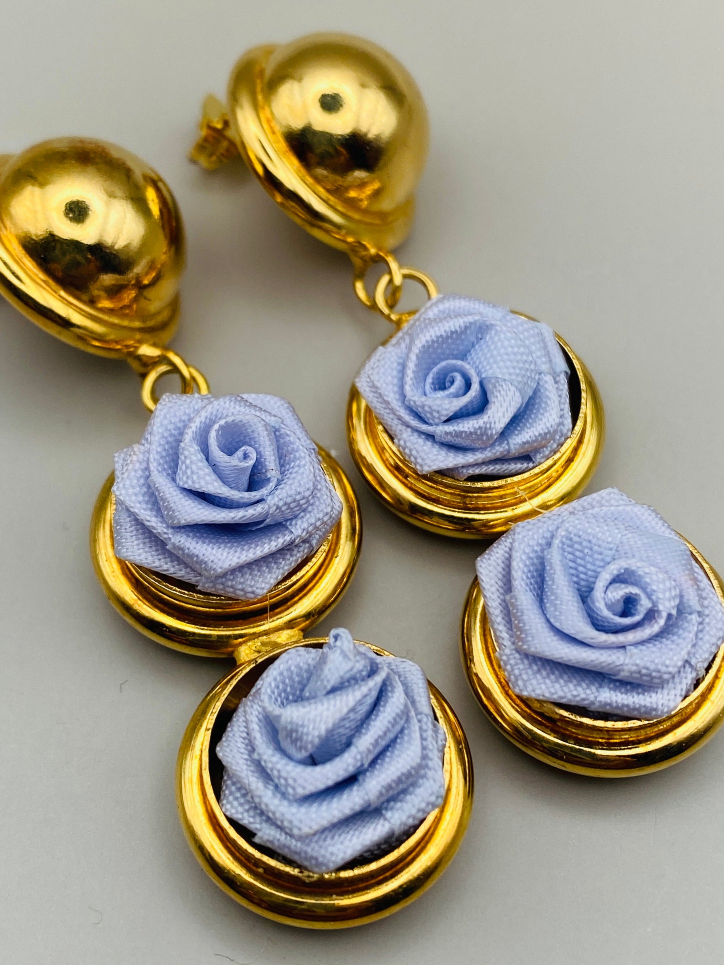 Vintage dangle stud earrings – Fabric roses