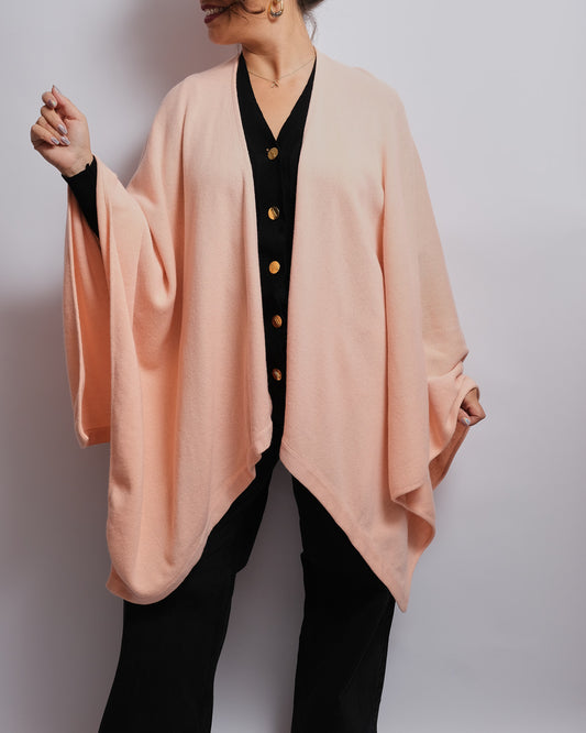 Poncho en laine couleur corail — Coupe ample & drapée