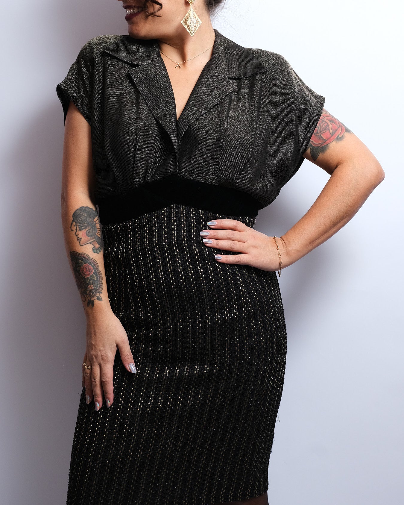 Robe Christian Dior en Soie – Années 80 – Noir & Or