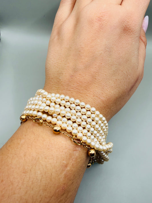 Bracelet vintage Pierre Lang multi-rangs en perles de verre – volume délicat