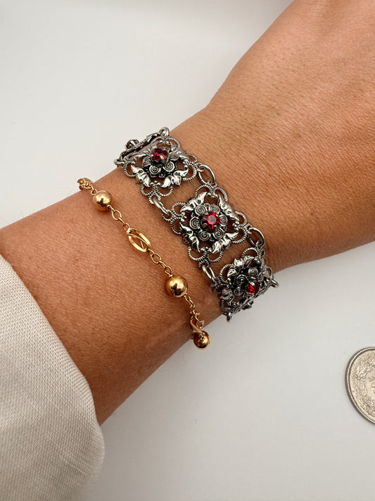 Bracelet vintage esprit grenat argenté