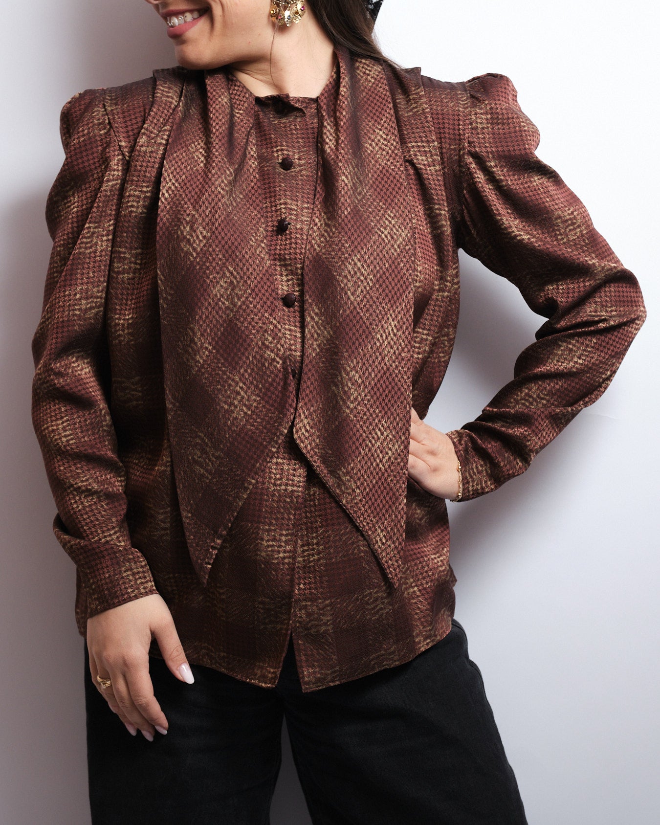 Vintage 70s silk blouse - Valentino fabric, handmade couture piece