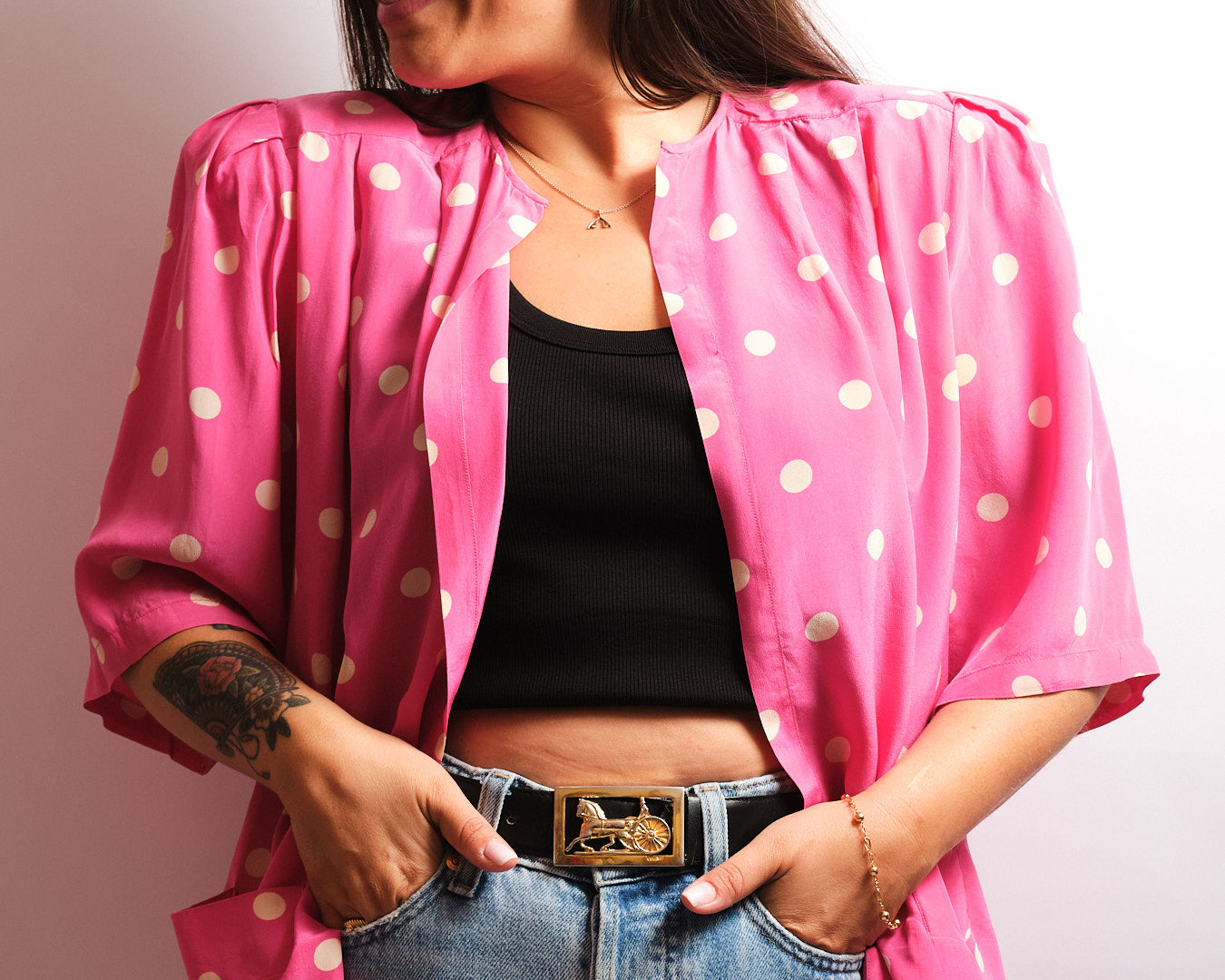 Chemisier vintage Ballon — soie italienne à pois fuchsia