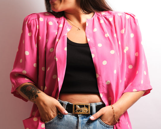 Chemisier vintage Ballon — soie italienne à pois fuchsia